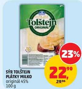 SÝR TOLŠTEJN PLÁTKY MILKO originál 45%, 100 g 