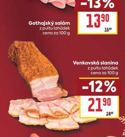 Venkovská slanina z pultu lahůdek cena za 100 g 