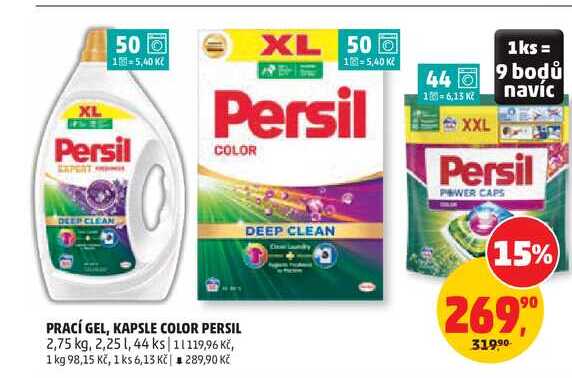 PRACÍ GEL, KAPSLE COLOR PERSIL 2,75 kg, 2,25 l, 44 ks