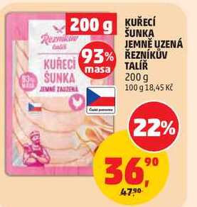 KUŘECÍ ŠUNKA JEMNĚ UZENÁ ŘEZNÍKŮV TALÍŘ, 200 g