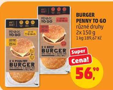 BURGER PENNY TO GO různé druhy, 2x 150 g 