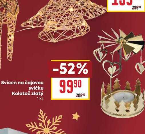 Svícen na čajovou svíčku Kolotoč zlatý 1ks