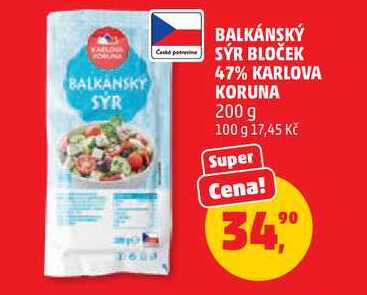 BALKÁNSKÝ SÝR BLOČEK 47% KARLOVA KORUNA, 200 g 