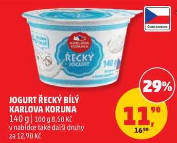 JOGURT ŘECKÝ BÍLÝ KARLOVA KORUNA, 140 g  