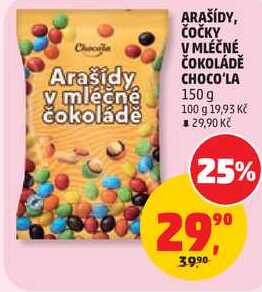 ARAŠÍDY, ČOČKY V MLÉČNÉ ČOKOLÁDĚ CHOCO'LA, 150 g 