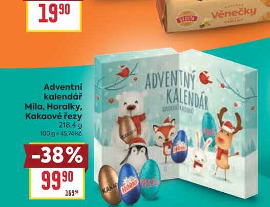 Adventni kalendář Mila, Horalky, Kakaové řezy 218.4 g 