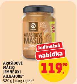 ARAŠÍDOVÉ MÁSLO JEMNÉ XXL ALLNATURE, 920 g