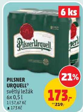 PILSNER URQUELL pivo světlý ležák, 6x 0,5 l