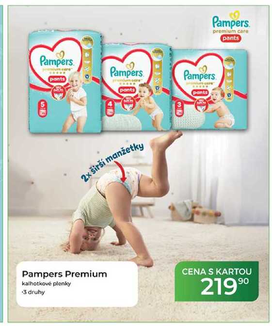 Pampers Premium kalhotkové plenky -3 druhy CENA S KARTOU 21990
