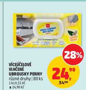 VÍCEÚČELOVÉ VLHČENÉ UBROUSKY PENNY různé druhy, 80 ks Penny Market