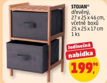 STOJAN dřevěný, 27 x 25 x 46 cm, včetně boxů 25 x 25 x 17 cm, 1 ks