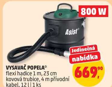 VYSAVAČ POPELA flexi hadice 1 m, 23 cm kovová trubice, 4 m přívodní kabel, 12 l, 1 ks