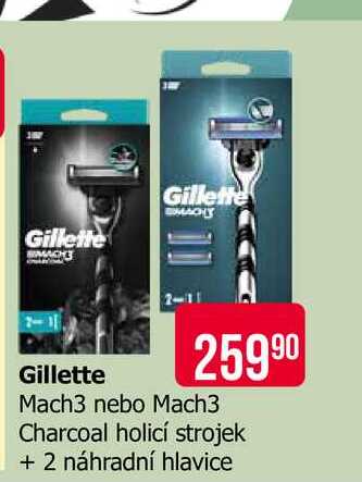 Gillette Mach3 nebo Mach3 Charcoal holicí strojek + 2 náhradní hlavice Teta drogerie