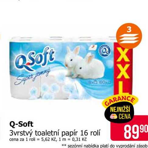 Q-Soft 3vrstvý toaletní papír 16 rolí Teta drogerie