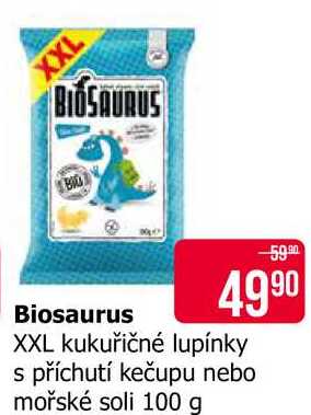 Biosaurus kukuřičné lupínky s příchutí kečupu nebo mořské soli 100 g Teta drogerie