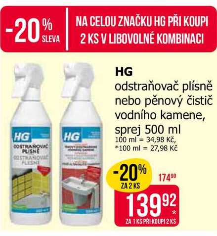 HG odstraňovač plísně nebo pěnový čistič vodního kamene, sprej 500 ml Teta drogerie
