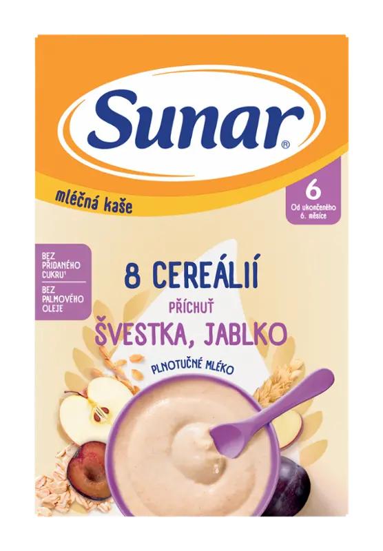 Sunar Mléčná kaše 8 cereálií s příchutí švestky a jablka, 210 g ROSSMANN