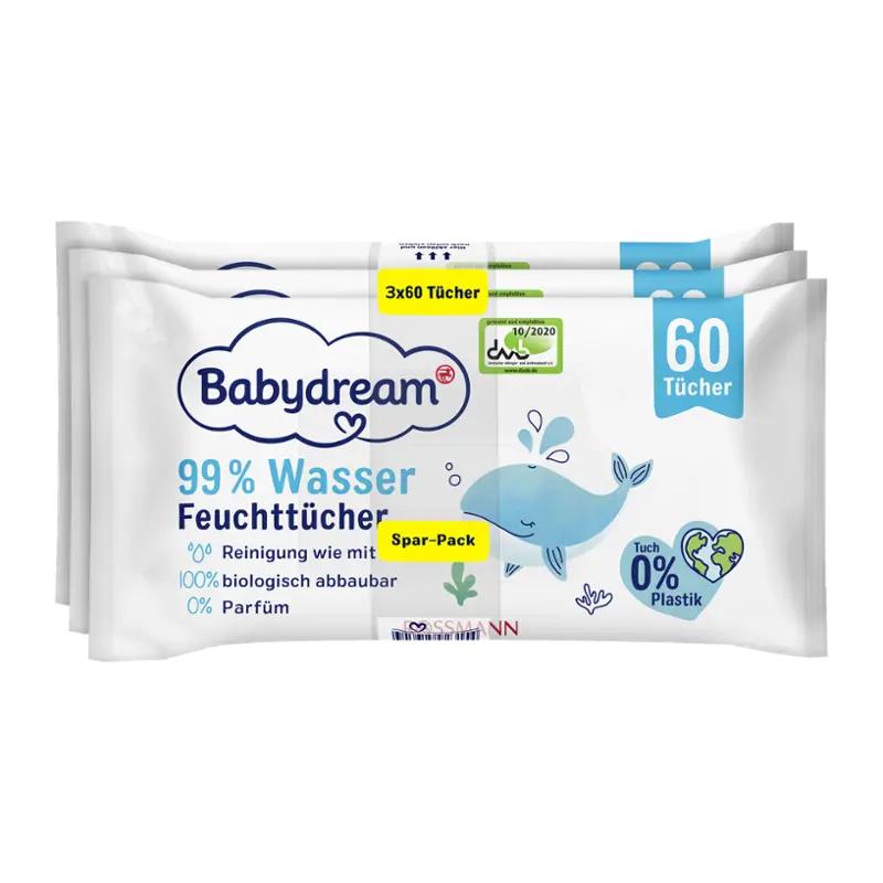 Babydream Vlhčené ubrousky s 99 % vody, 180 ks ROSSMANN