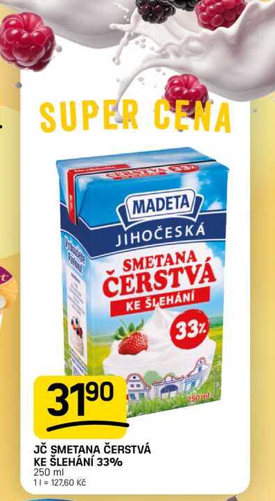 JČ SMETANA ČERSTVÁ KE ŠLEHÁNÍ 33% 250 ml