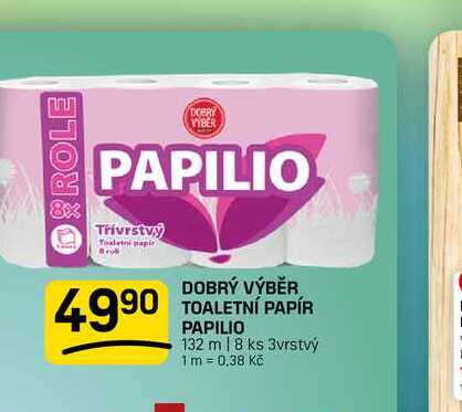 DOBRÝ VÝBĚR TOALETNÍ PAPÍR PAPILIO 132 m 18 ks 3vrstvý 