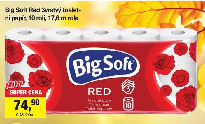 Big Soft Red 3vrstvý toaletní papír, 10 rolí, 17,6 m role