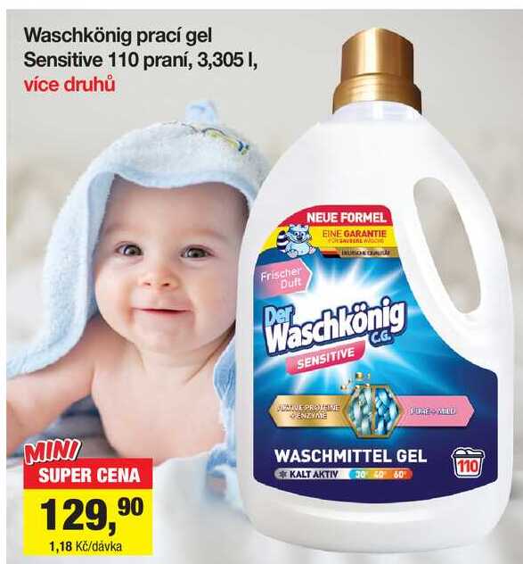 Waschkönig prací gel Sensitive 110 praní, 3,305 I Šlak