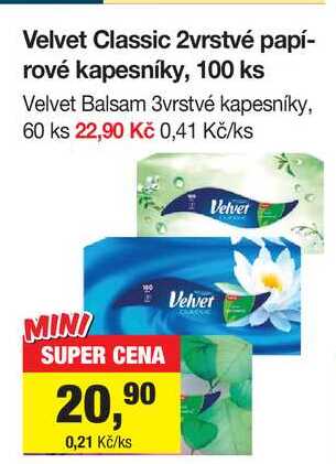 Velvet Classic 2vrstvé papírové kapesníky, 100 ks Šlak