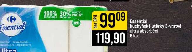 Essential kuchyňské utěrky 3-vrstvé ultra absorbční 6 ks JIP