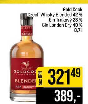 Gold Cock Czech Whisky Blended 42% Gin Trnkový 28% Gin London Dry 40% 0,7l