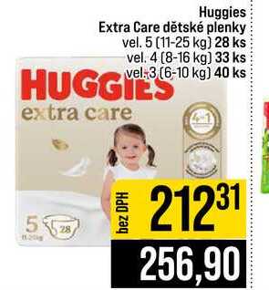 Huggies Extra Care dětské plenky vel. 5 (11-25 kg) 28 ks vel. 4 (8-16 kg) 33 ks vel. 3 (6-10 kg) 40 JIP