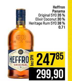 Heffron Panama Original 5YO 35 % Elixir Coconut 30% Heritage Rum 5YO 38% 0,7l