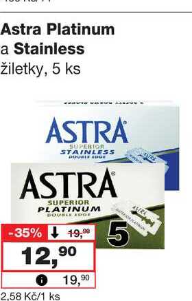 Astra Platinum a Stainless žiletky, 5 ks