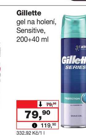 Gillette gel na holení, Sensitive, 200+40 ml Barvy a laky drogerie 