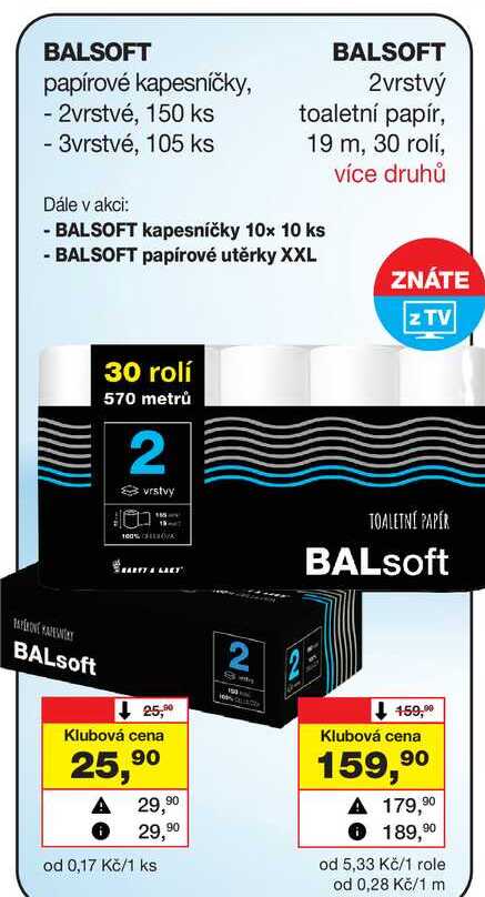BALSOFT papírové kapesníčky, - 2vrstvé, 150 ks - 3vrstvé, 105 ks Barvy a laky drogerie 