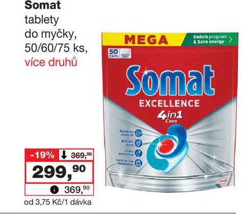 Somat tablety do myčky, 50/60/75 ks Barvy a laky drogerie 