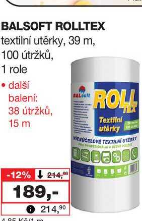 BALSOFT ROLLTEX textilní utěrky, 39 m, 100 útržků, 1 role Barvy a laky drogerie 