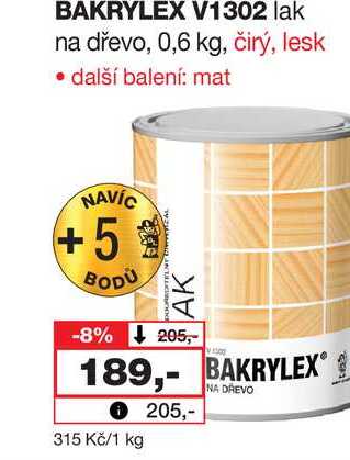 BAKRYLEX V1302 lak na dřevo, 0,6 kg, čirý, lesk Barvy a laky drogerie 