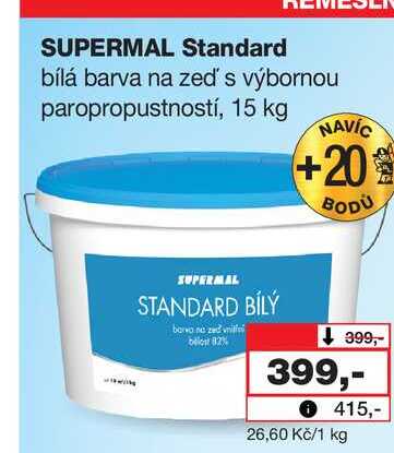SUPERMAL Standard bílá barva na zeď s výbornou paropropustností, 15 kg Barvy a laky drogerie 