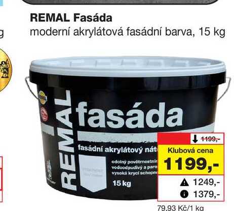 REMAL Fasáda moderní akrylátová fasádní barva, 15 kg Barvy a laky drogerie 