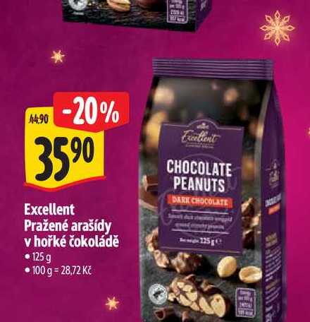 Excellent Pražené arašídy v hořké čokoládě 125g