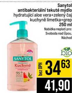 Sanytol antibakteriální tekuté mýdlo hydratující aloe vera+zelený čaj kuchyně limetka+grep 250 ml JIP