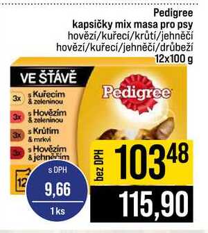 Pedigree kapsičky mix masa pro psy hovězí/kuřecí/krůtí/jehněčí hovězí/kuřecí/jehněčí/drůbeží 12x100 g