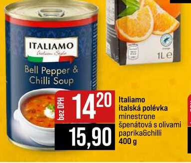 Italiamo italská polévka minestrone špenátová s olivami paprika&chilli 400 g 