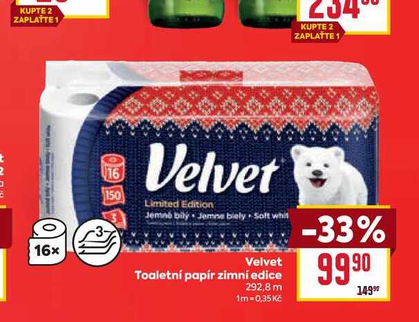 Velvet Toaletní papír zimní edice 292,8 m BILLA