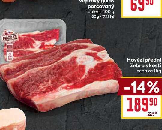 Hovězí přední žebro s kostí cena za 1 kg