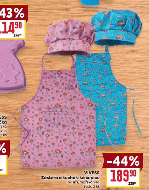 VIVESS Zástěra a kuchařská čepice hasiči, mořská víla sada 2 ks 