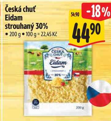 Česká chuť Eidam strouhaný 30%, 200 g 