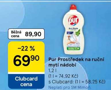 Pur Prostředek na ruční mytí nádobí, 1.2 l Tesco