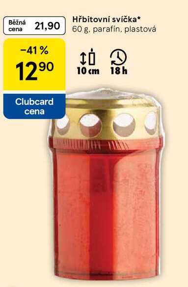 Hřbitovní svíčka, 60 g. parafín, plastová 10 cm 18h