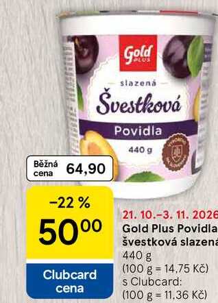 Gold Plus Povidla švestková slazená, 440 g